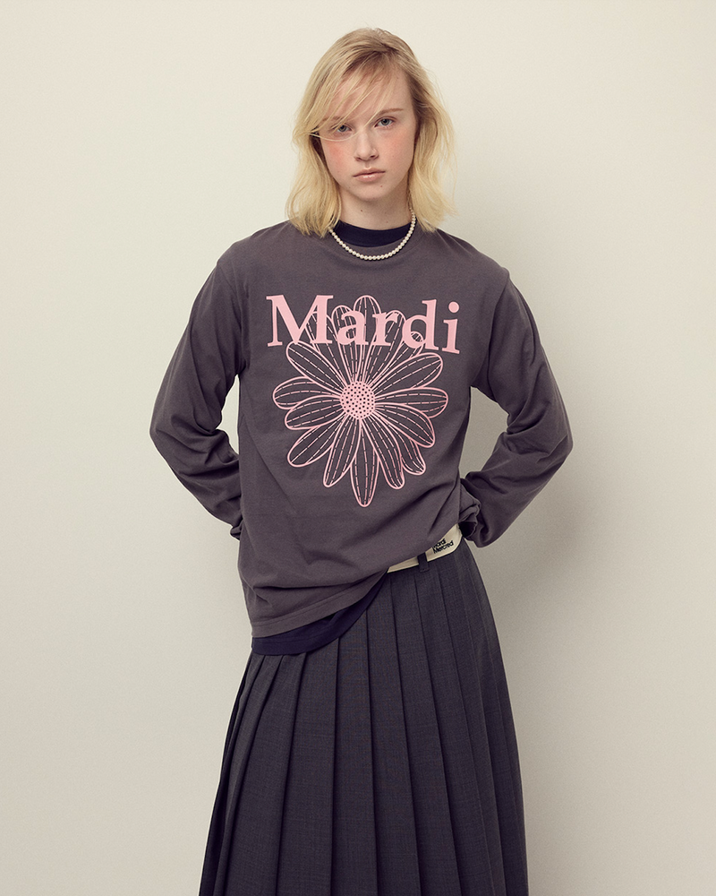T-shirt Long Sleeve Flowermardi Charcoal Pink