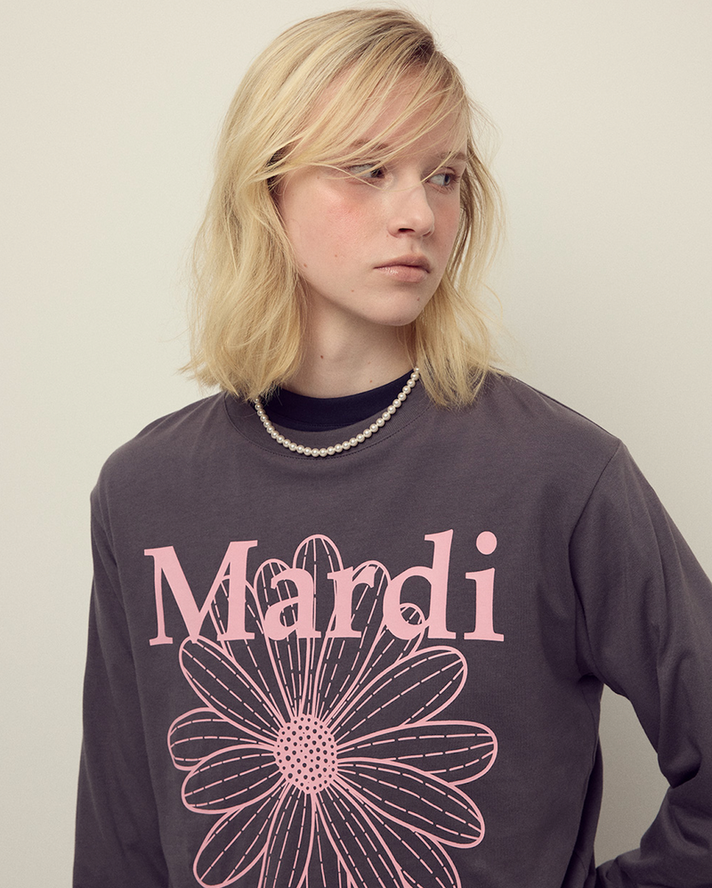 T-shirt Long Sleeve Flowermardi Charcoal Pink