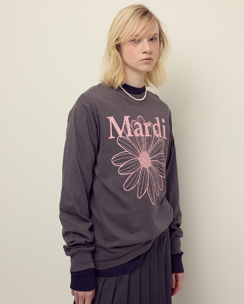 T-shirt Long Sleeve Flowermardi Charcoal Pink