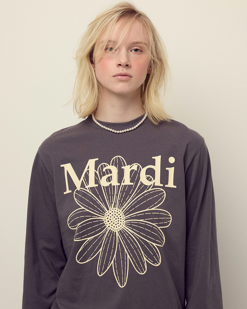 T-shirt Long Sleeve Flowermardi Charcoal Cream