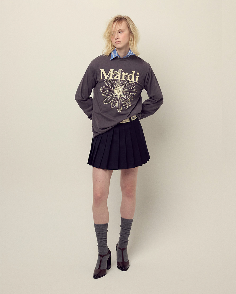 T-shirt Long Sleeve Flowermardi Charcoal Cream
