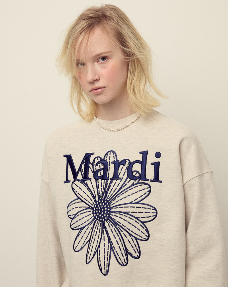 Sweatshirt Flowermardi Needlework Oatmeal Navy