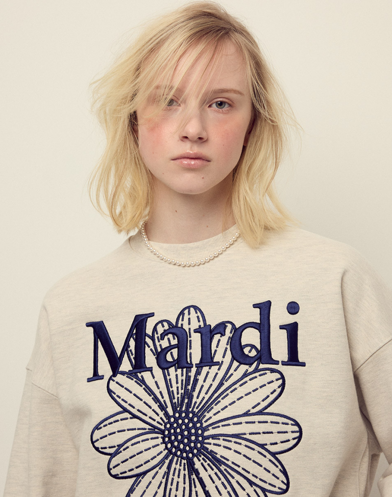Sweatshirt Flowermardi Needlework Oatmeal Navy