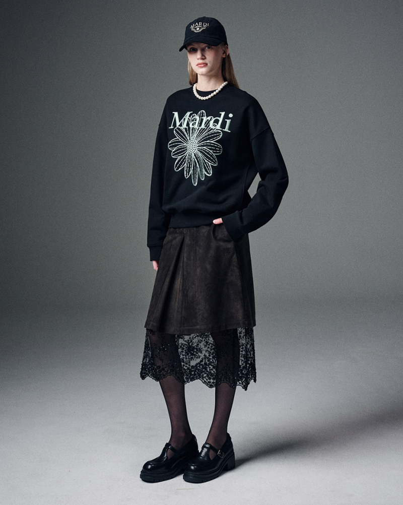 Sweatshirt Flowermardi Needlework Black Mint