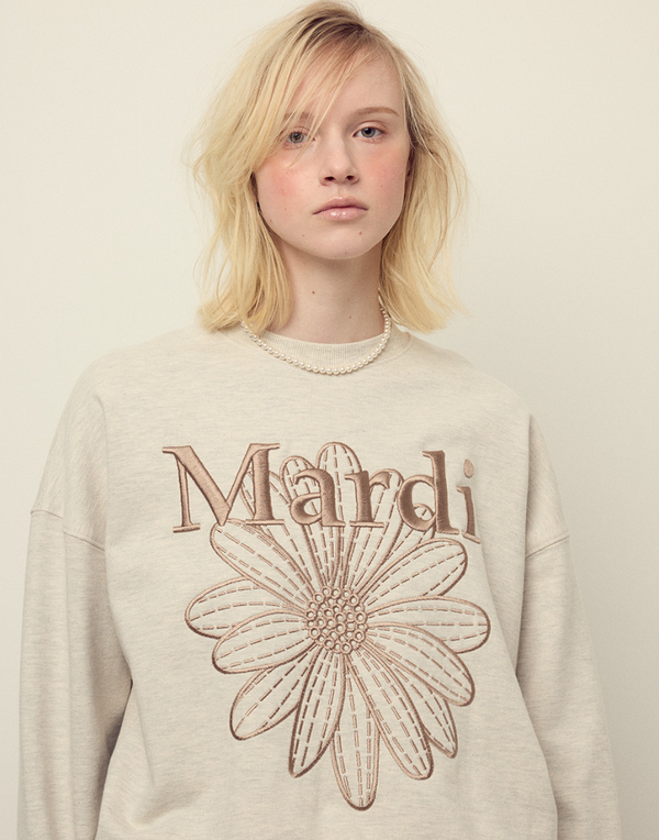 Sweatshirt Flowermardi Needlework Oatmeal Taupe