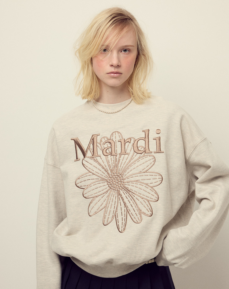 Sweatshirt Flowermardi Needlework Oatmeal Taupe