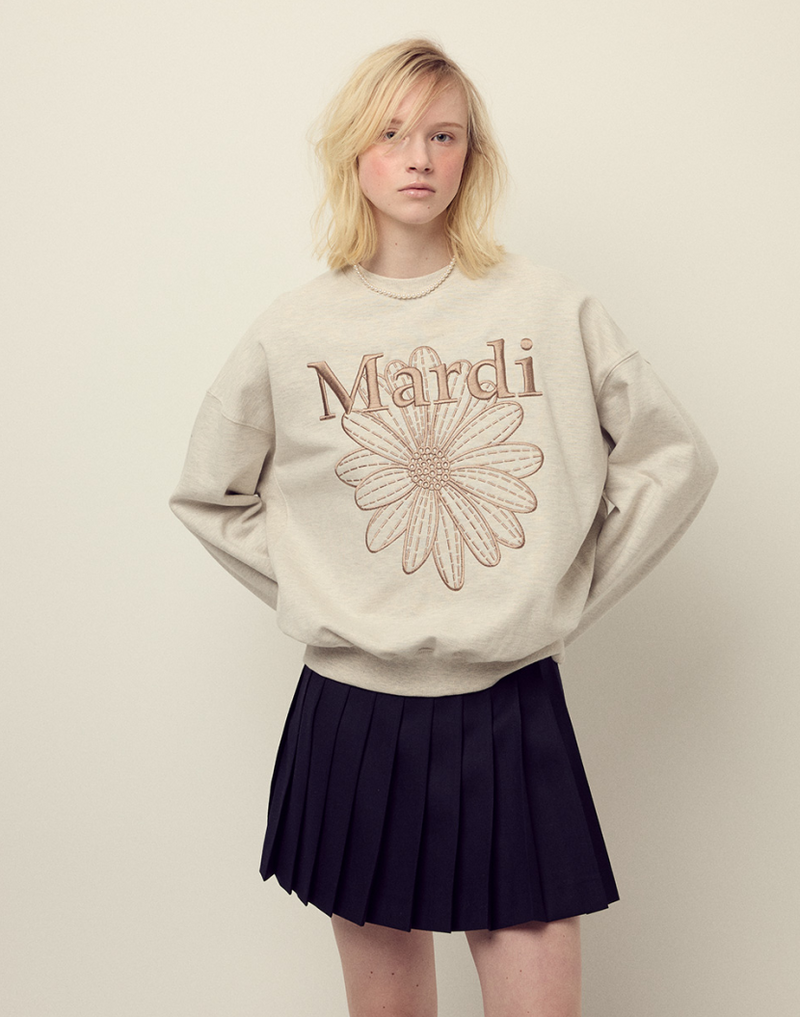 Sweatshirt Flowermardi Needlework Oatmeal Taupe