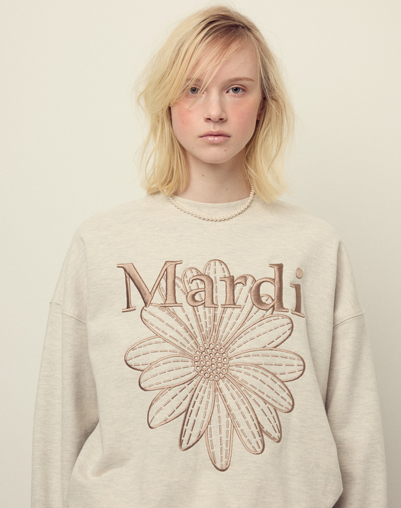 Sweatshirt Flowermardi Needlework Oatmeal Taupe