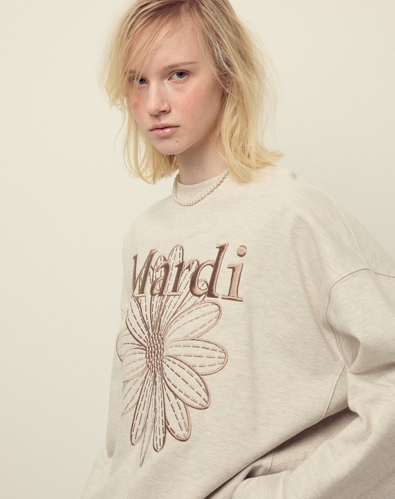 Sweatshirt Flowermardi Needlework Oatmeal Taupe