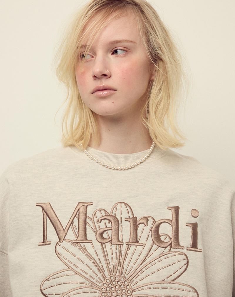 Sweatshirt Flowermardi Needlework Oatmeal Taupe