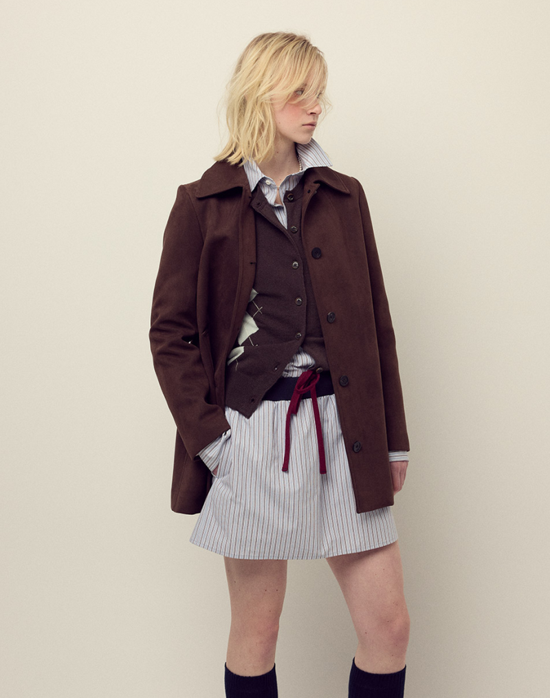 Cashmere Blended Cardigan Round Neck Argyle Brown Mint