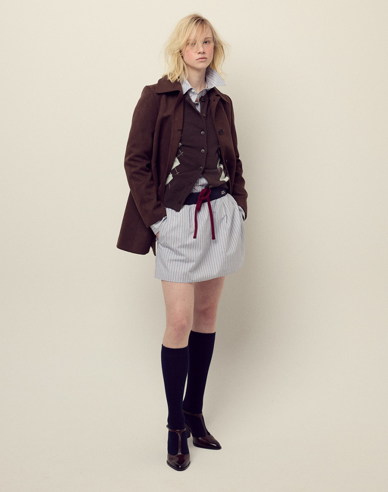 Cashmere Blended Cardigan Round Neck Argyle Brown Mint