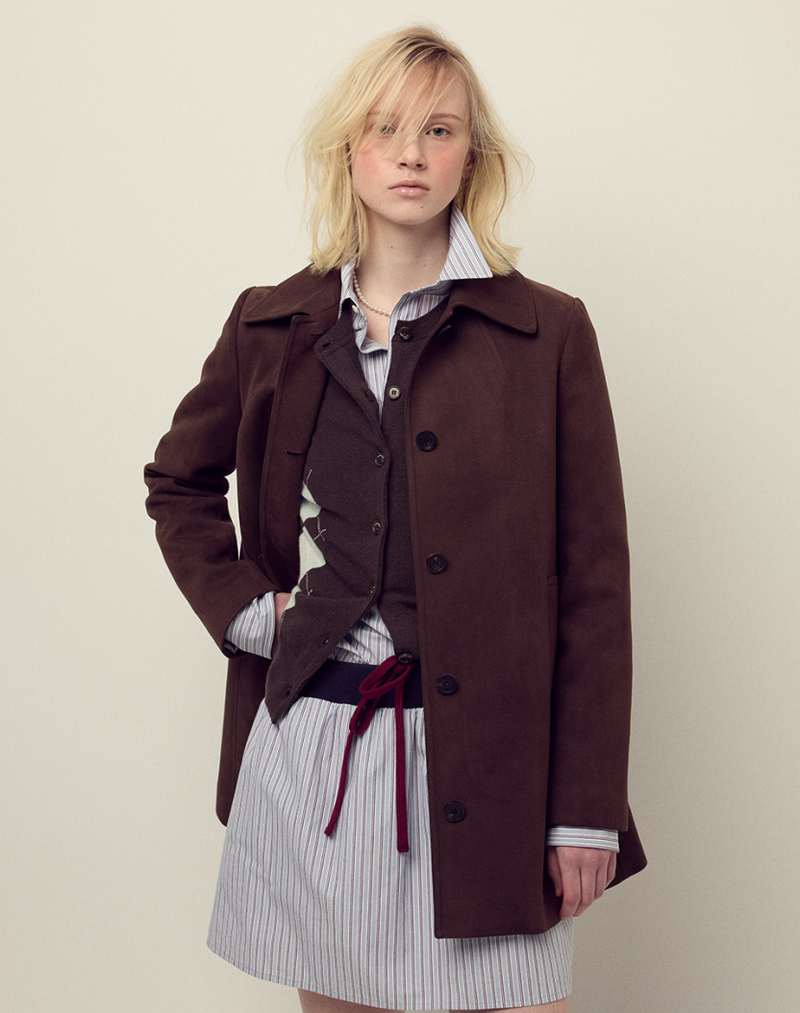 Cashmere Blended Cardigan Round Neck Argyle Brown Mint
