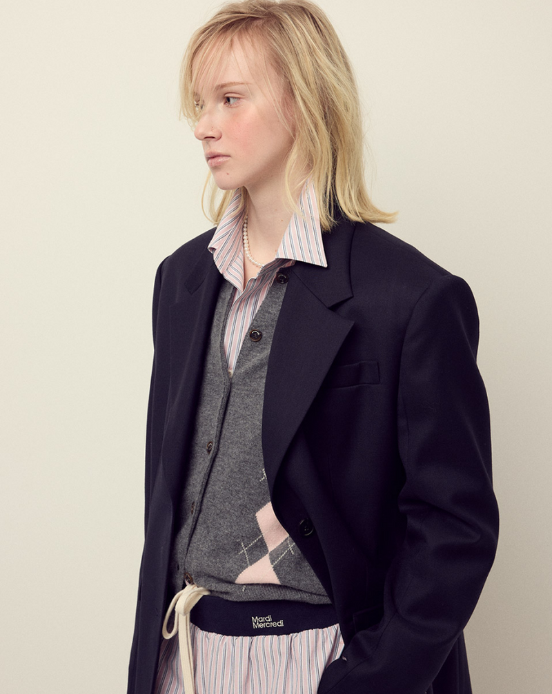 Cashmere Blended Cardigan Round Neck Argyle Deepgrey Pink