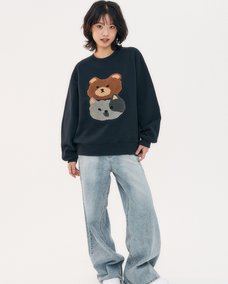 Cat and Bear Sweatshirt Navy