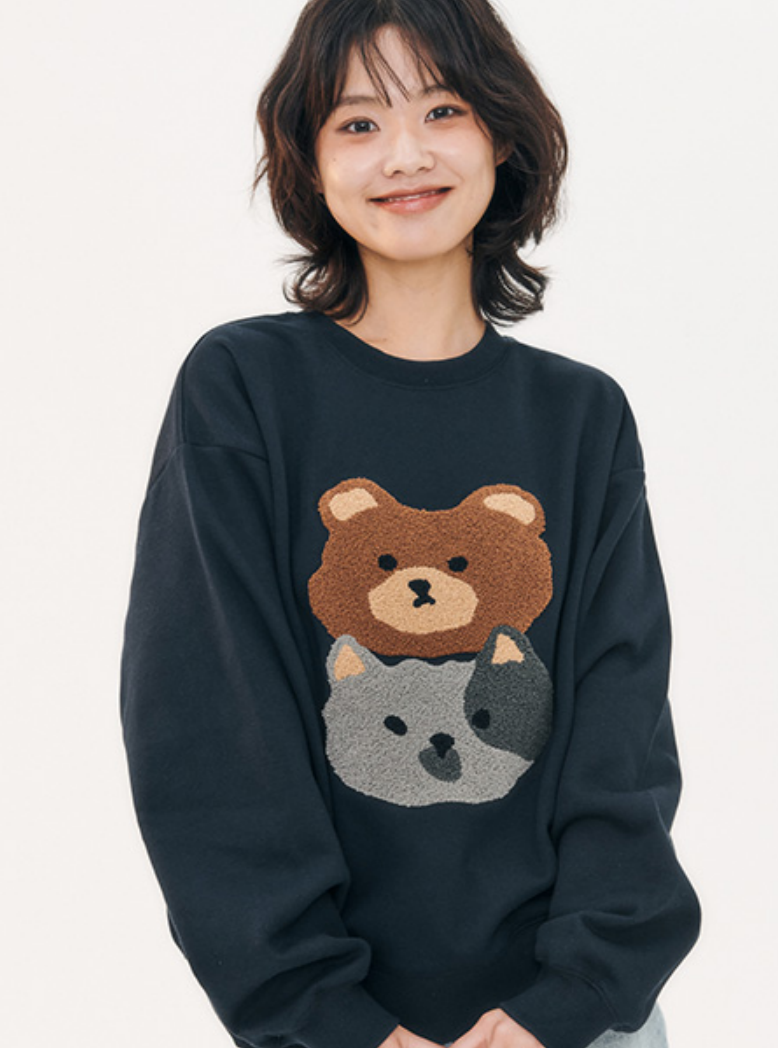 Cat and Bear Sweatshirt Navy