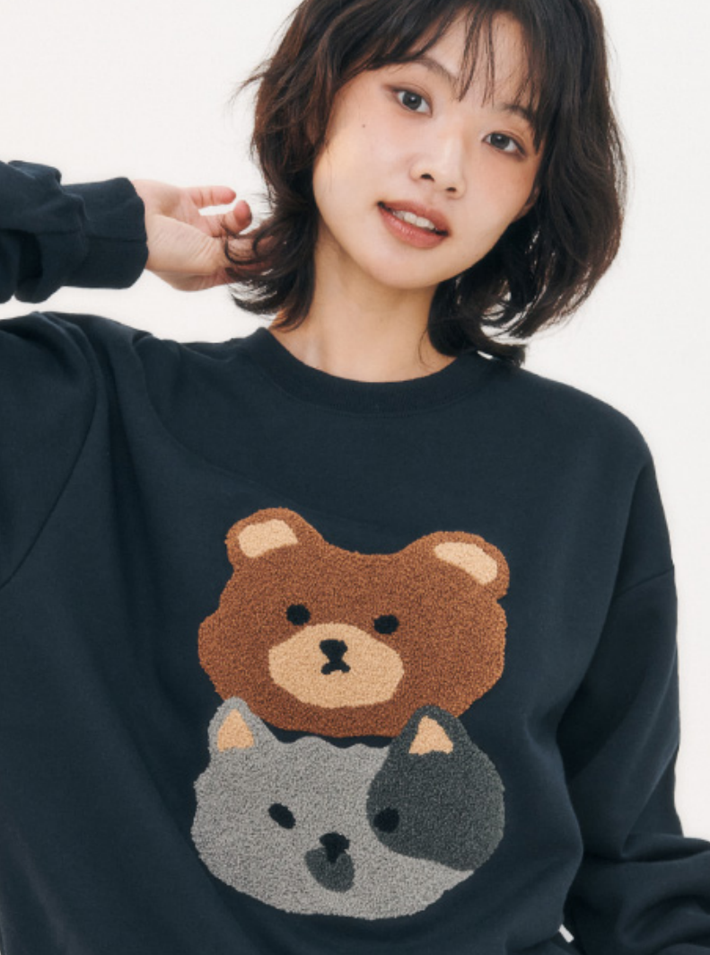 Cat and Bear Sweatshirt Navy