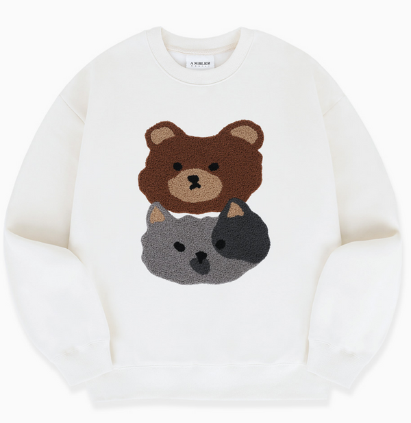 Cat and Bear Sweatshirt Ivory