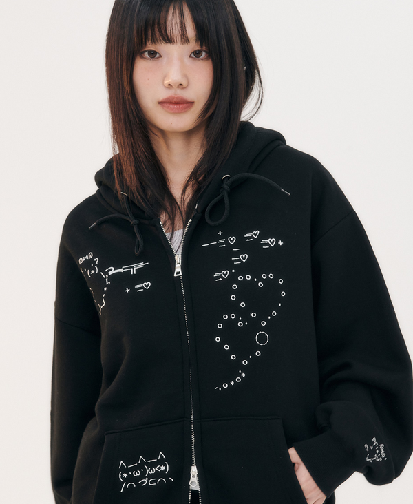 Emoji Zip Up Hoodie Black