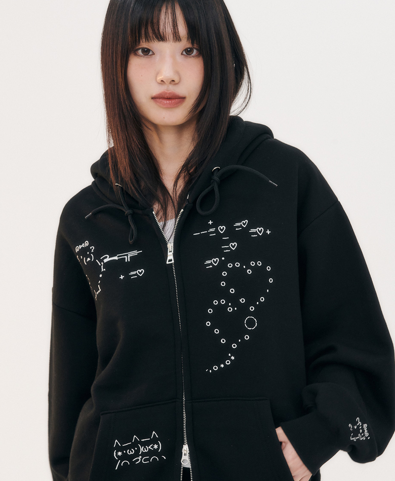 Emoji Zip Up Hoodie Black
