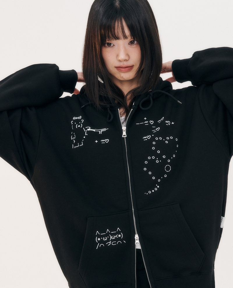 Emoji Zip Up Hoodie Black
