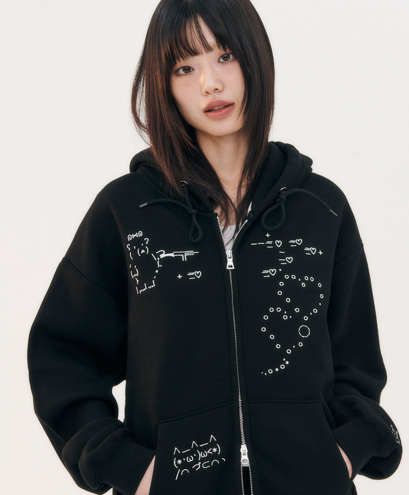 Emoji Zip Up Hoodie Black