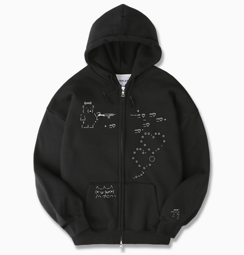 Emoji Zip Up Hoodie Black