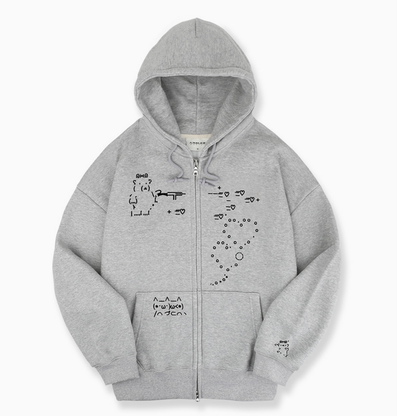 Emoji Zip Up Hoodie Melange Grey