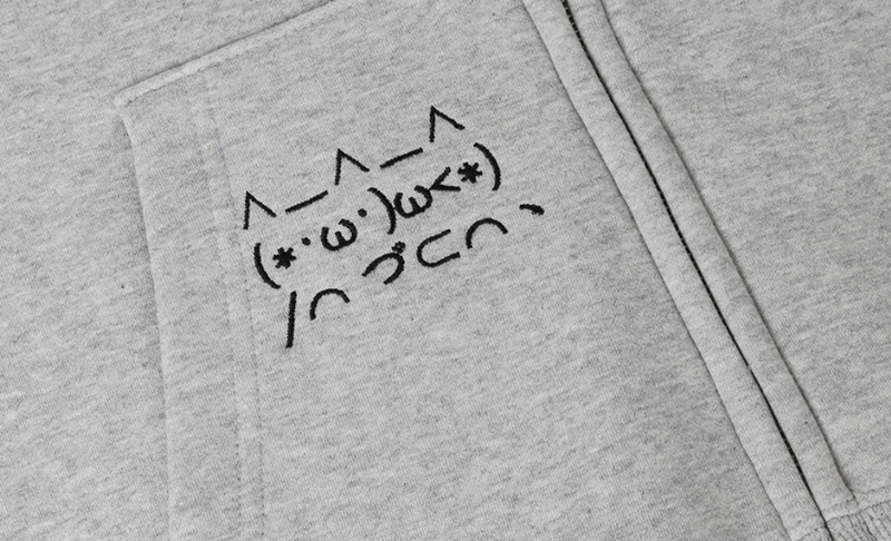 Emoji Zip Up Hoodie Melange Grey