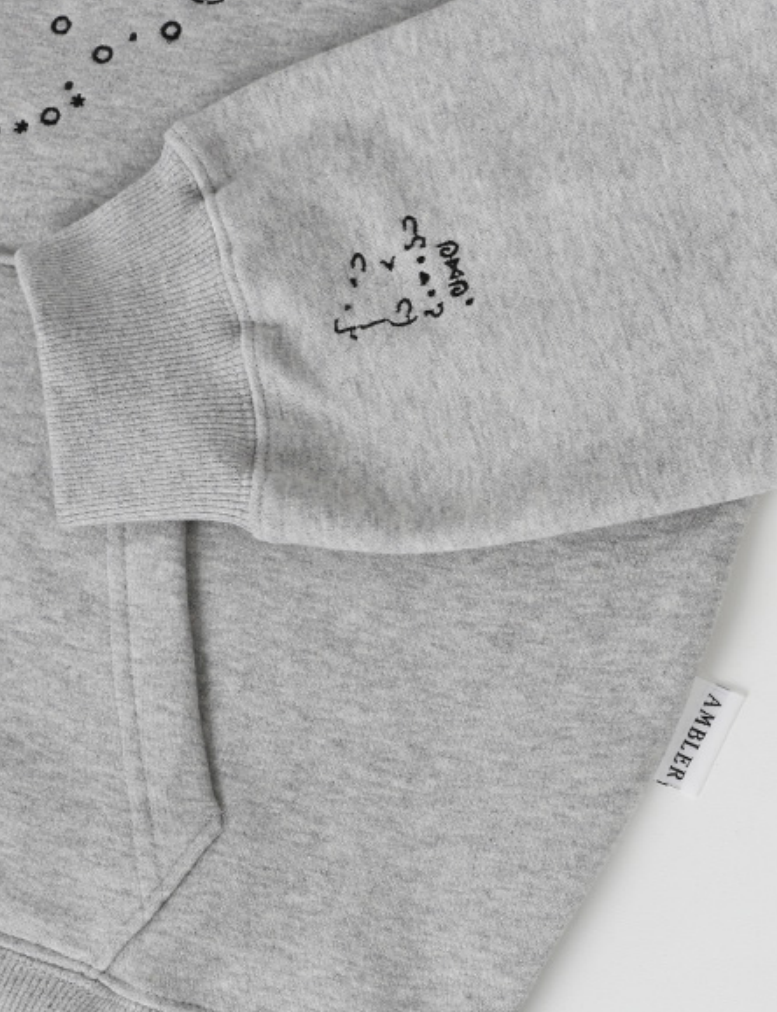 Emoji Zip Up Hoodie Melange Grey