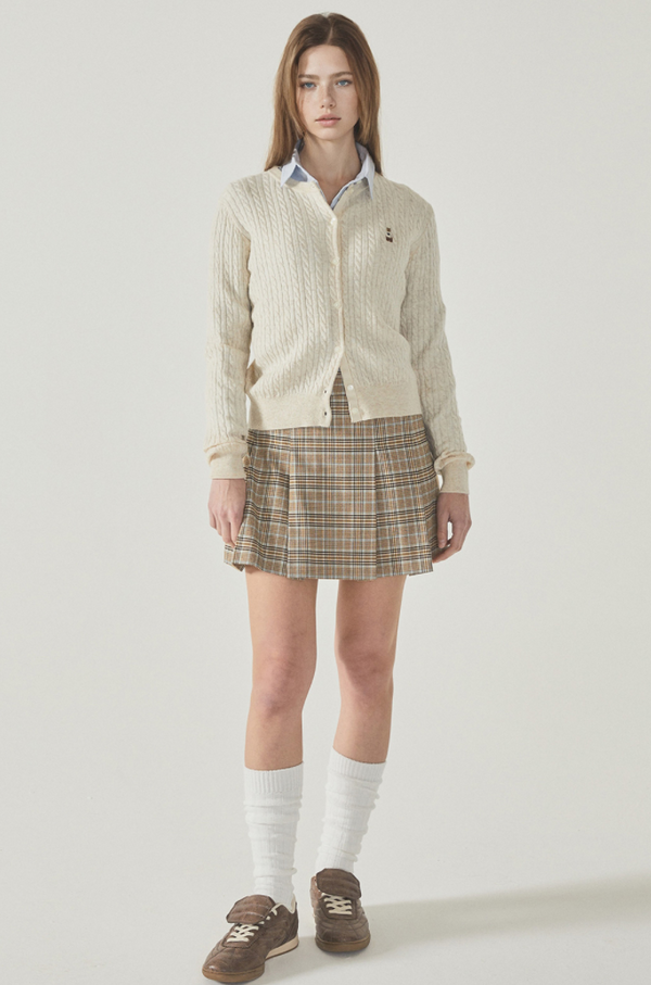 Steve High Gauge Wool Cable Cardigan Oatmeal Melange