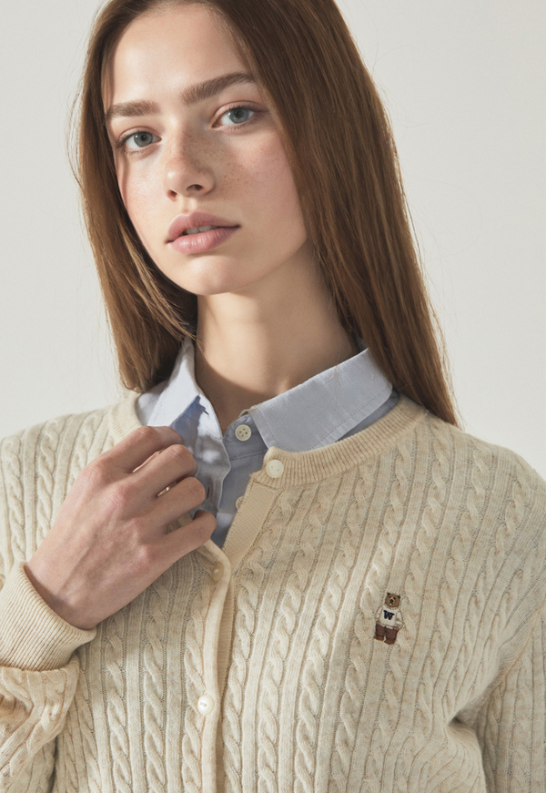 Steve High Gauge Wool Cable Cardigan Oatmeal Melange
