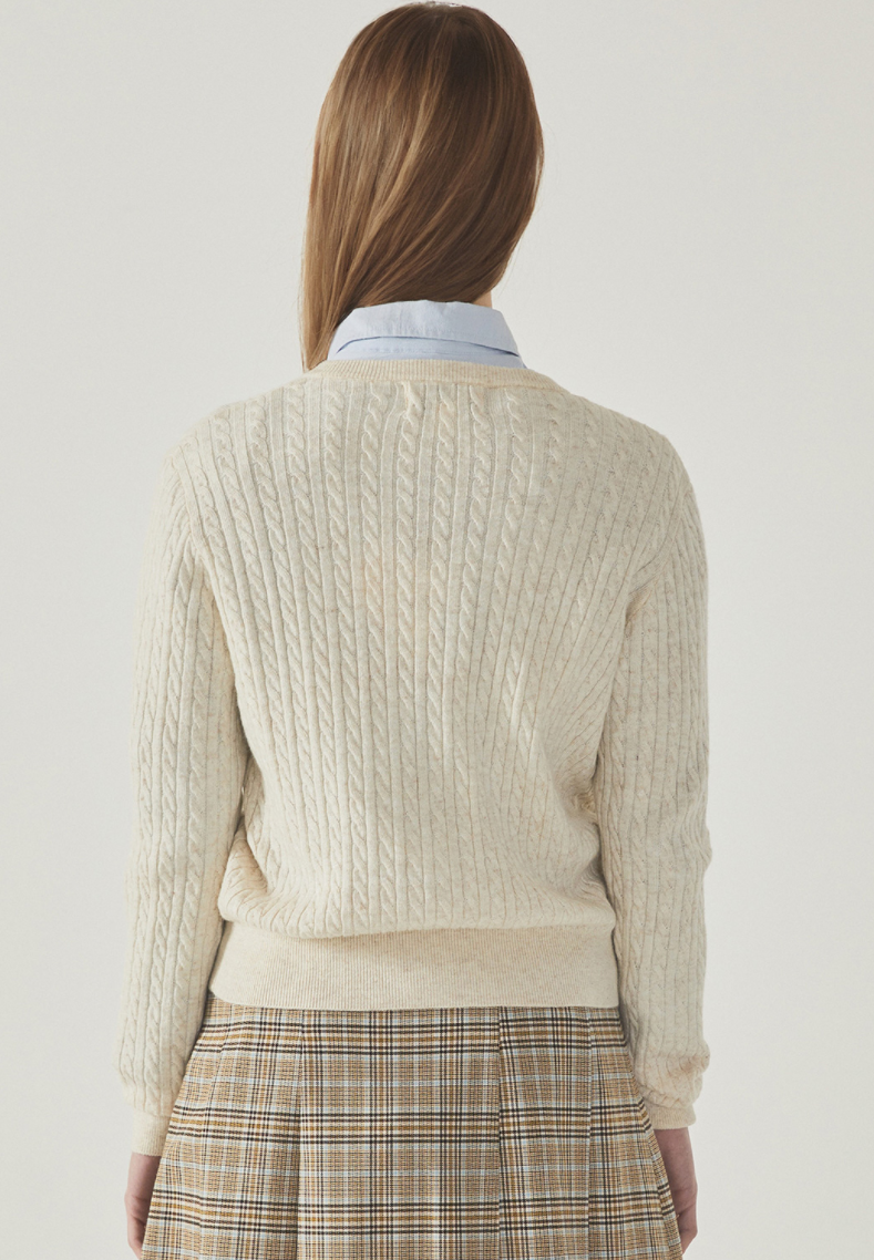 Steve High Gauge Wool Cable Cardigan Oatmeal Melange