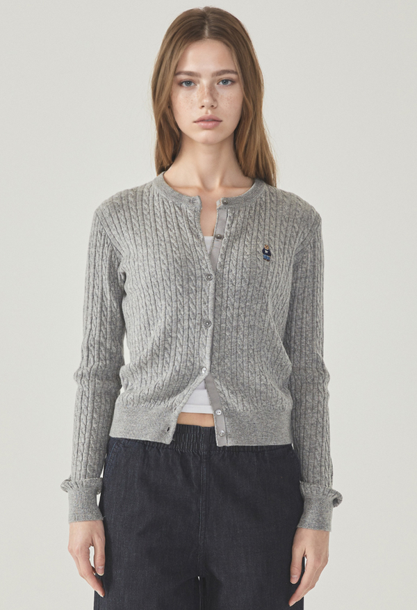 Steve High Gauge Wool Cable Cardigan Melange Grey