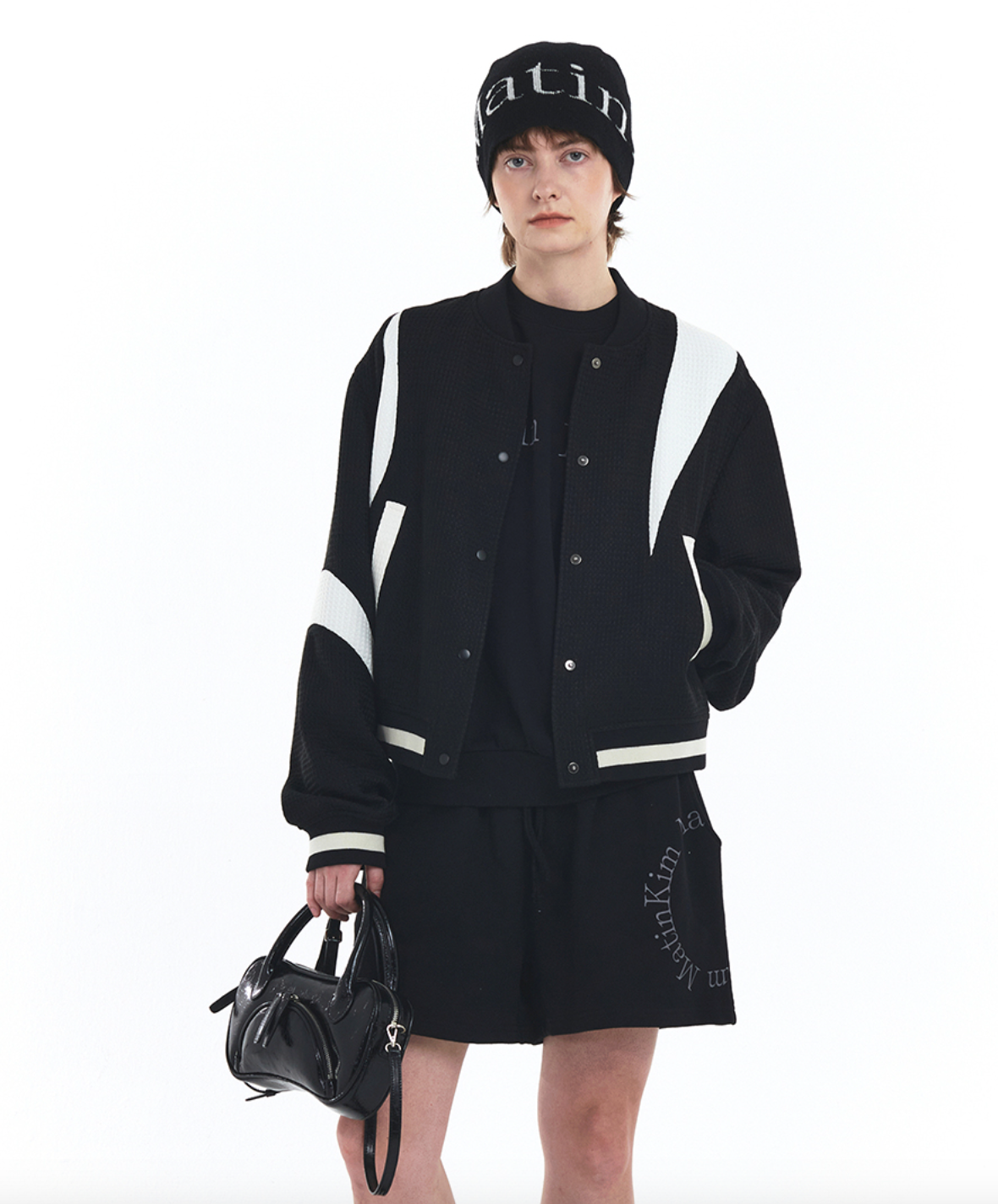 Logo Linen Short Beanie in Black | Matin Kim | Couturist