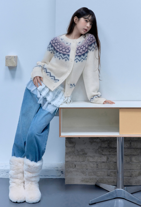 Cowichan Jacquard Knit Cardigan Ivory