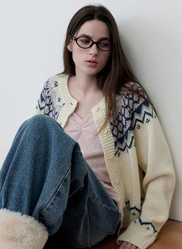 Cowichan Jacquard Knit Cardigan Ivory