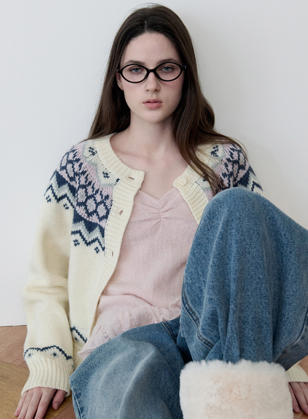 Cowichan Jacquard Knit Cardigan Ivory