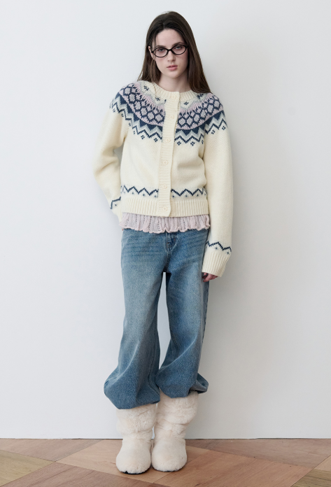 Cowichan Jacquard Knit Cardigan Ivory