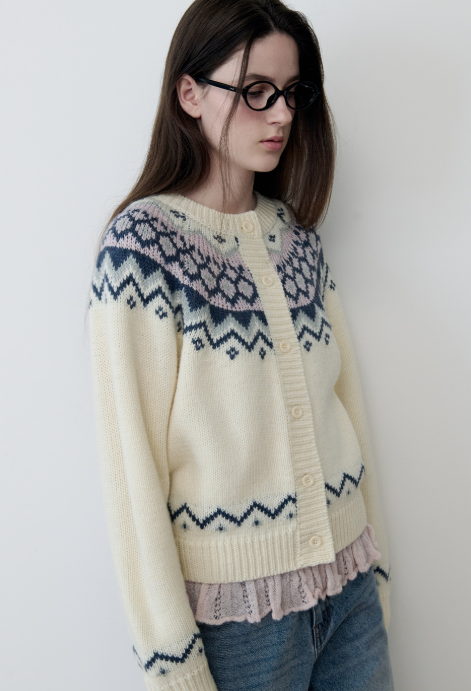 Cowichan Jacquard Knit Cardigan Ivory