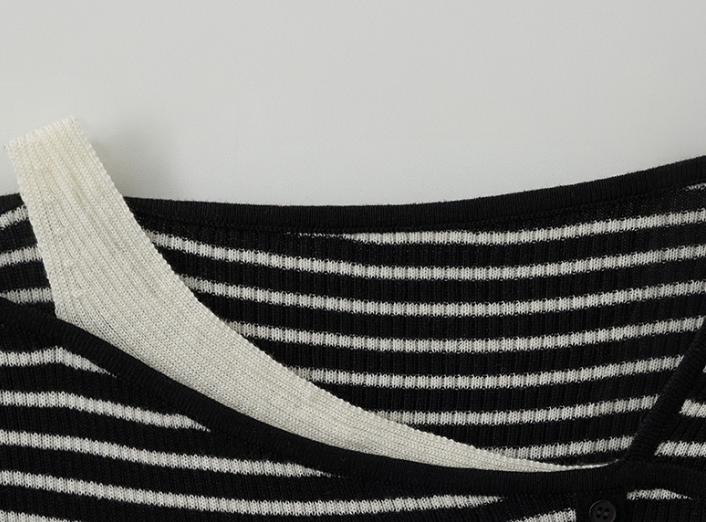 Wool Blended Cut Out Button Knit Black Ivory