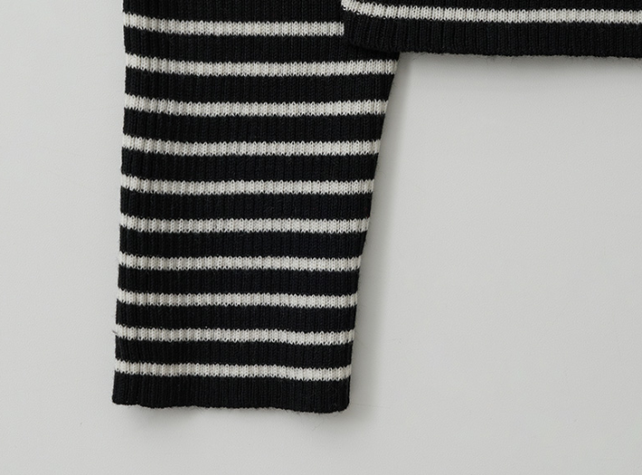 Wool Blended Cut Out Button Knit Black Ivory