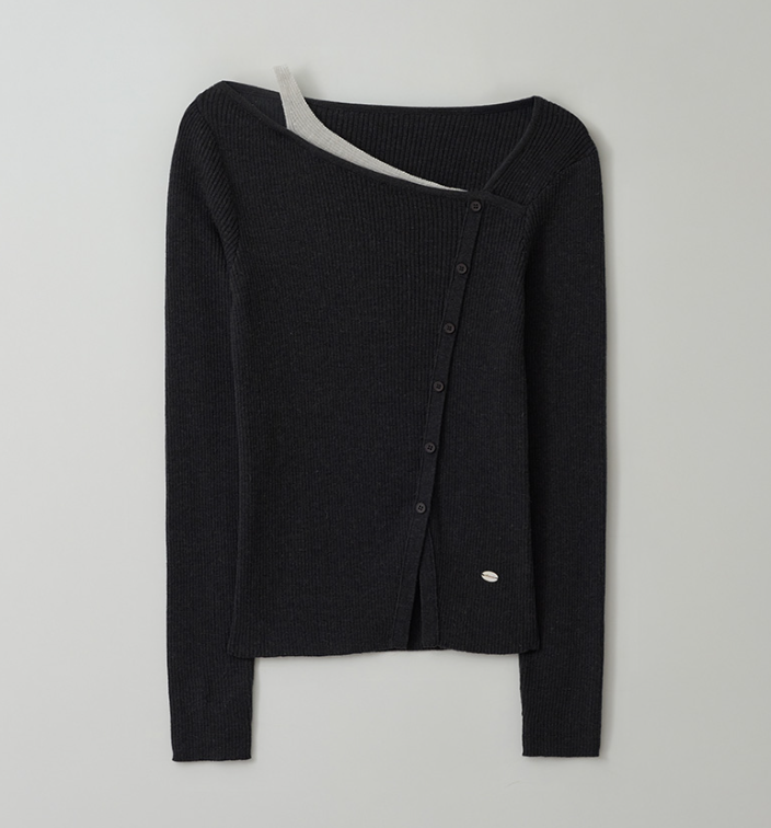 Wool Blended Cut Out Button Knit Charcoal