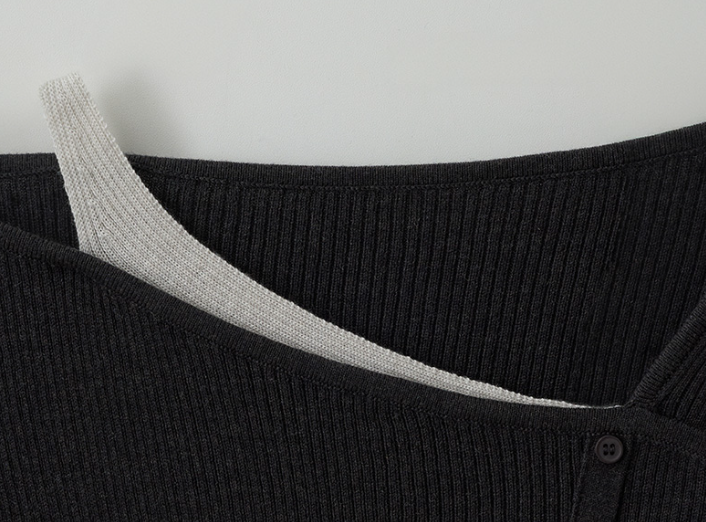 Wool Blended Cut Out Button Knit Charcoal