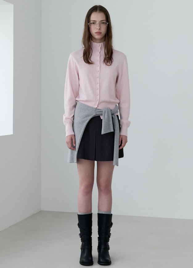 Wool Blended High Neck Knit Cardigan Pink