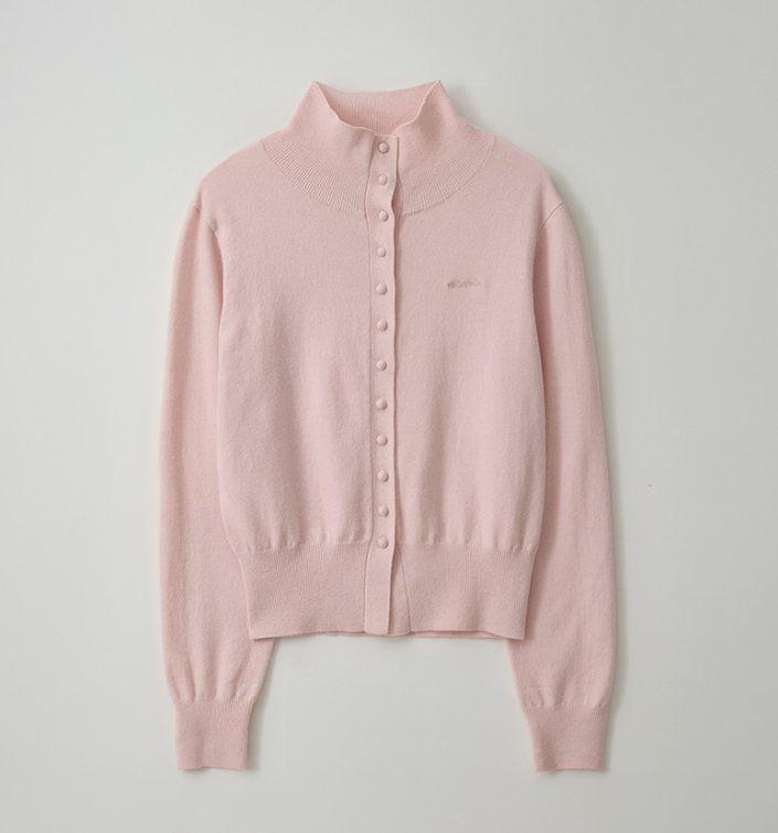 Wool Blended High Neck Knit Cardigan Pink