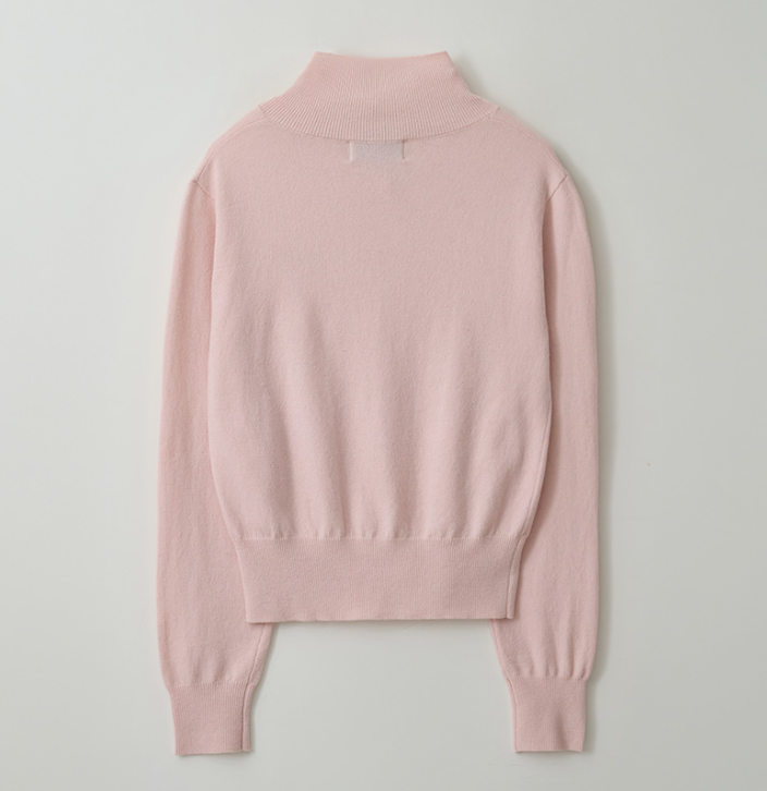 Wool Blended High Neck Knit Cardigan Pink