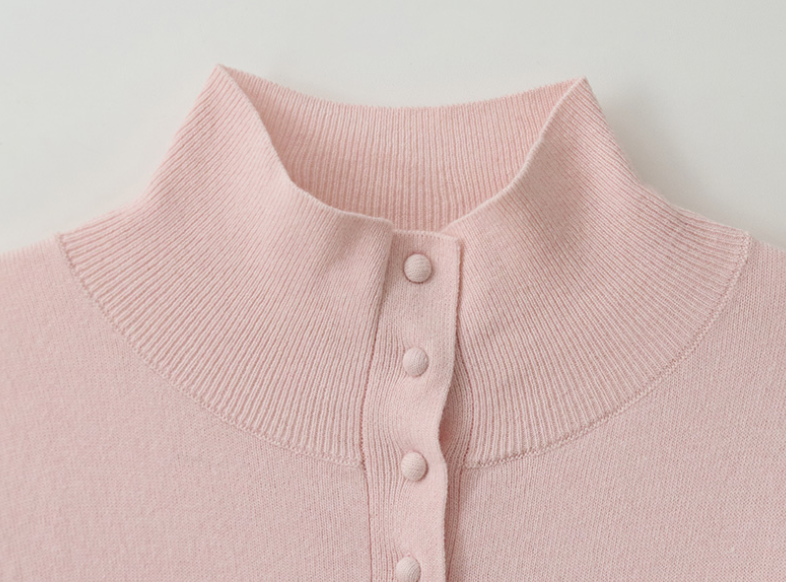Wool Blended High Neck Knit Cardigan Pink