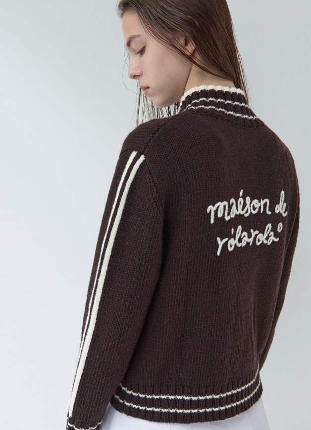 Maison De Rola Embroidery Wool Blended Knit Zip Up Brown