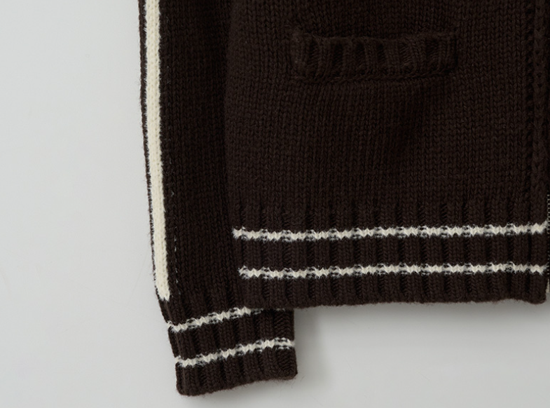 Maison De Rola Embroidery Wool Blended Knit Zip Up Brown